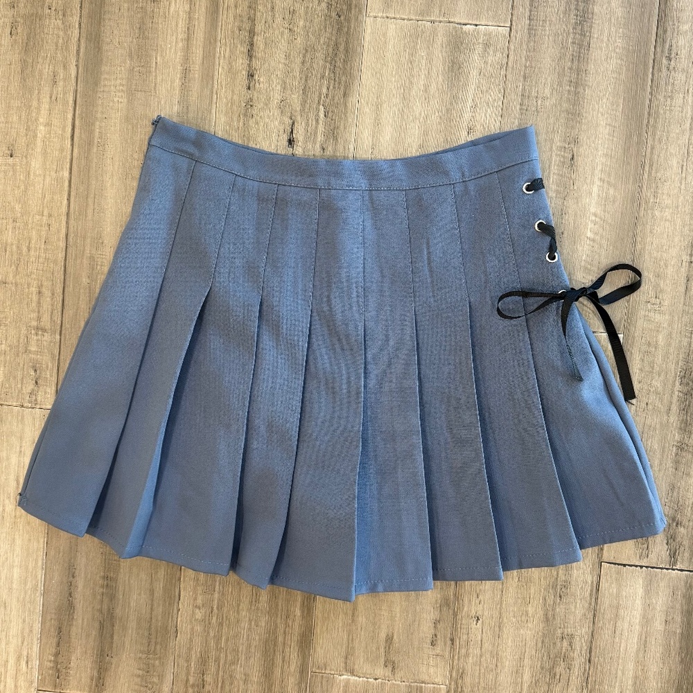 Lace Up Bow and Zip Up Pleated A-Line Skirt with Built In Shorts